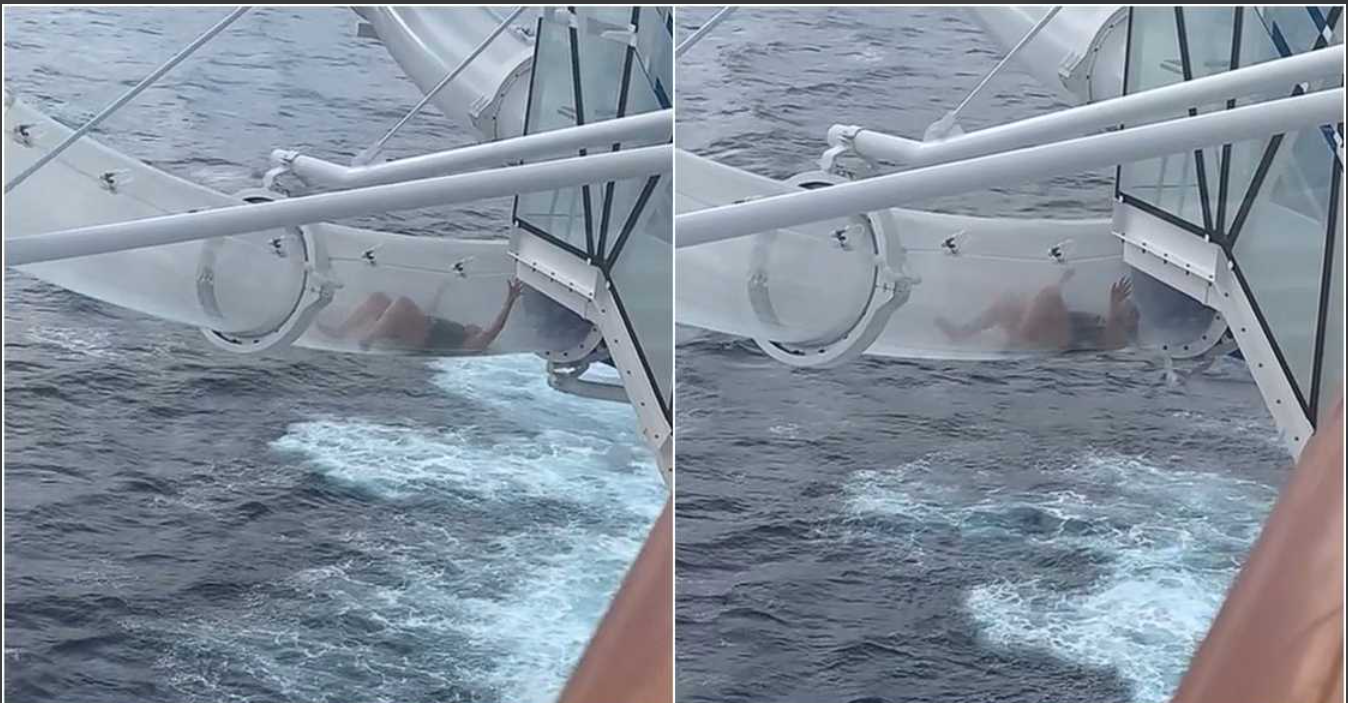 Babae, na-trap sa isang clear tube waterslide sa gitna ng karagatan